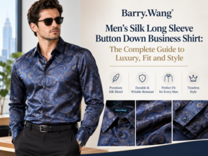Barry.Wang Men's Silk Long Sleeve Button Down Business Shirt