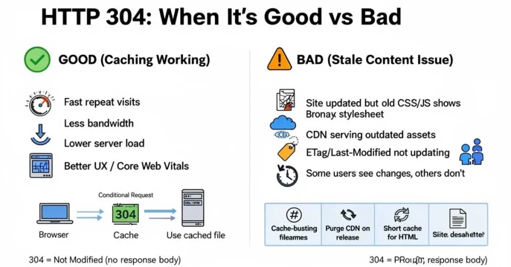 HTTP 304 good vs bad: caching working vs stale content issues