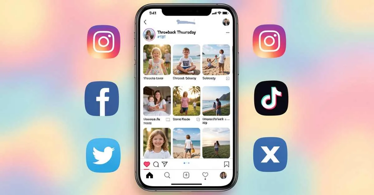 Social media feed showing Throwback Thursday (#TBT) posts and nostalgic memories across platforms