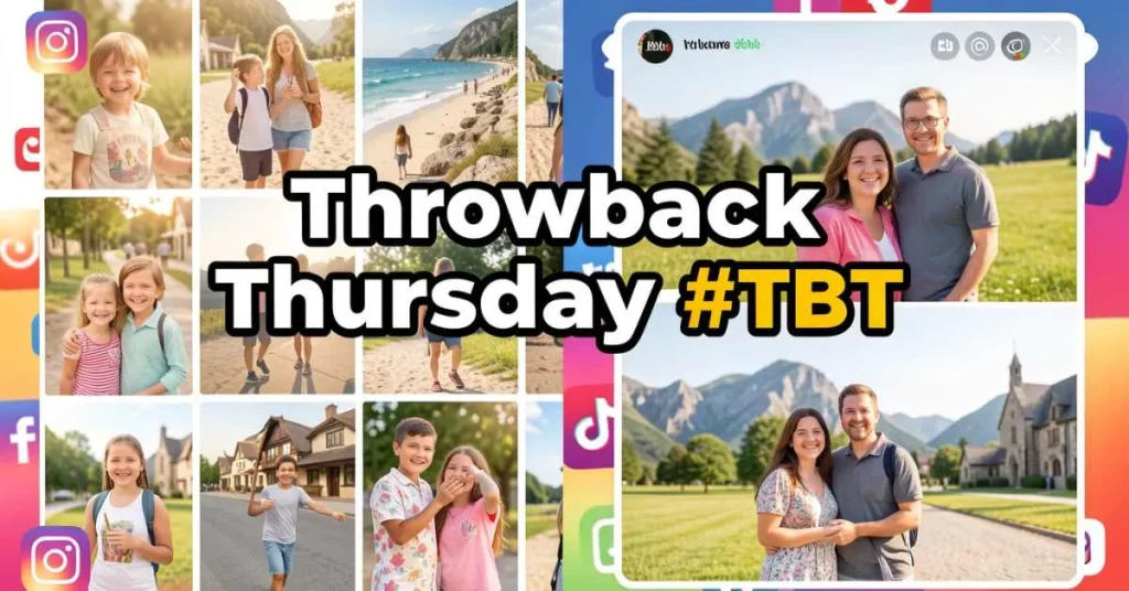 Throwback Thursday collage showing nostalgic memories and modern photos with #TBT