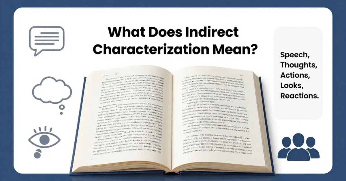 Indirect characterization guide showing story clues and character analysis icons
