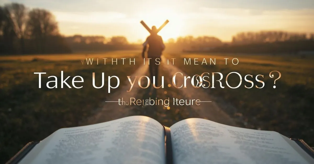 Person walking beside cross at sunrise