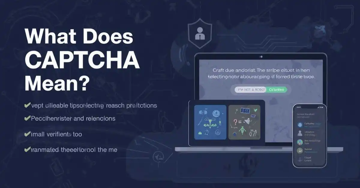 CAPTCHA meaning graphic with human verification checkbox and bot protection icons